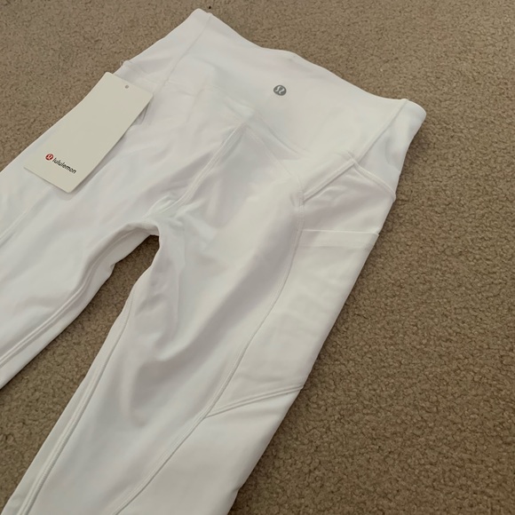 lululemon athletica Pants - White Lululemon leggings and Lulu white/gold bag